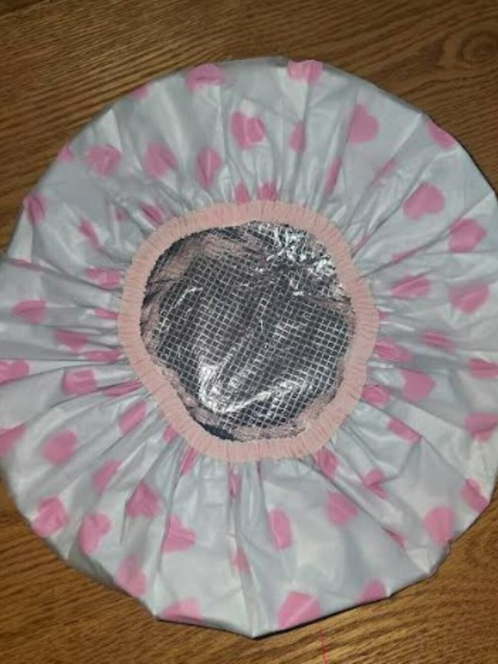 XL Foil Shower Cap Pink Polka Dot Deep Condition Spa